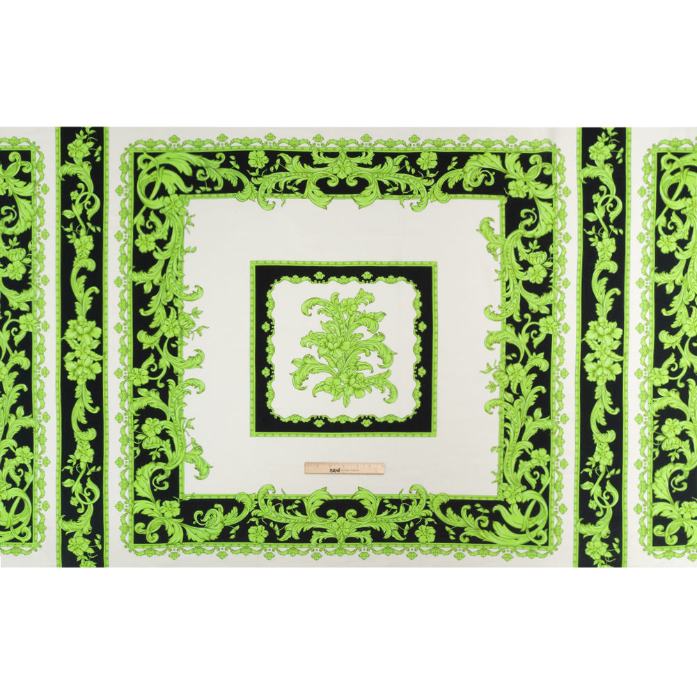Linen and Rayon Woven Panel - Green and White Floral Frames - Mood Exclusive Luxurious Stay Full