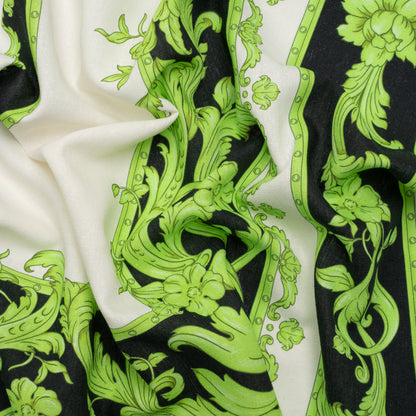 Linen and Rayon Woven Panel - Green and White Floral Frames - Mood Exclusive Luxurious Stay