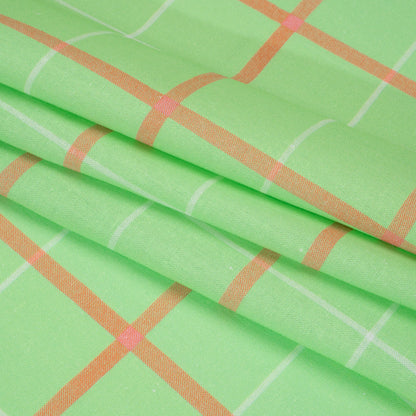 Linen and Rayon Woven Print - Lime Green and Orange Plaid - Mood Exclusive Guest List Folded