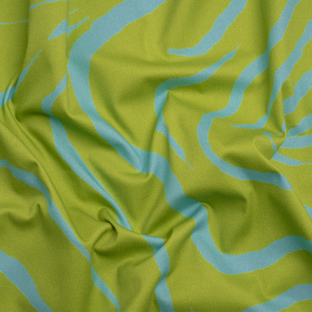 Mood Exclusive Green Funky Feline Stretch Brushed Cotton Twill