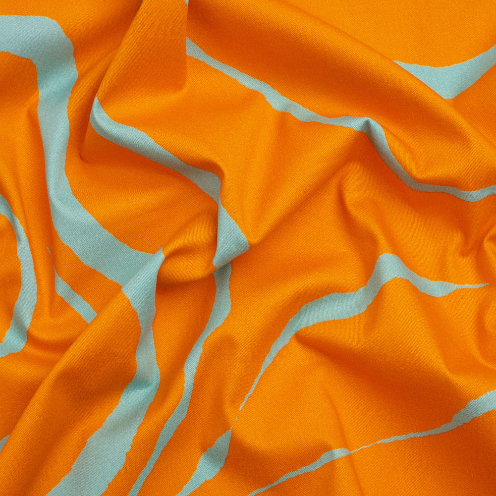 Mood Exclusive Orange Funky Feline Stretch Brushed Cotton Twill