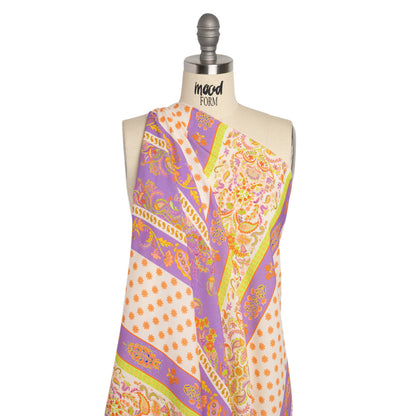 Viscose Crepe Print - Cream, Purple and Lime Green Floral Stripes - Mood Exclusive Spring Fling Detail