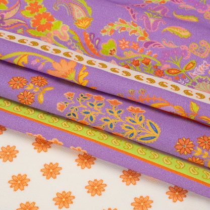 Viscose Crepe Print - Cream, Purple and Lime Green Floral Stripes - Mood Exclusive Spring Fling Full