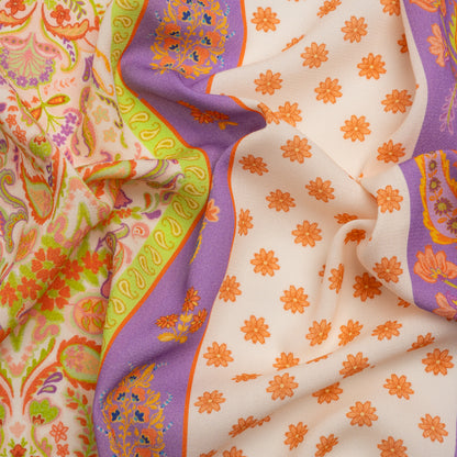 Viscose Crepe Print - Cream, Purple and Lime Green Floral Stripes - Mood Exclusive Spring Fling