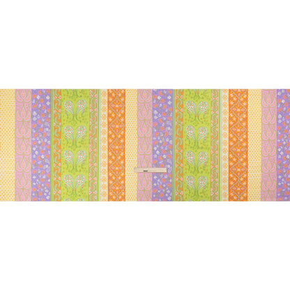 Viscose Crepe Print - Purple, Lime Green and Orange Floral and Paisley Stripes - Mood Exclusive Lessons in Lilac Drape