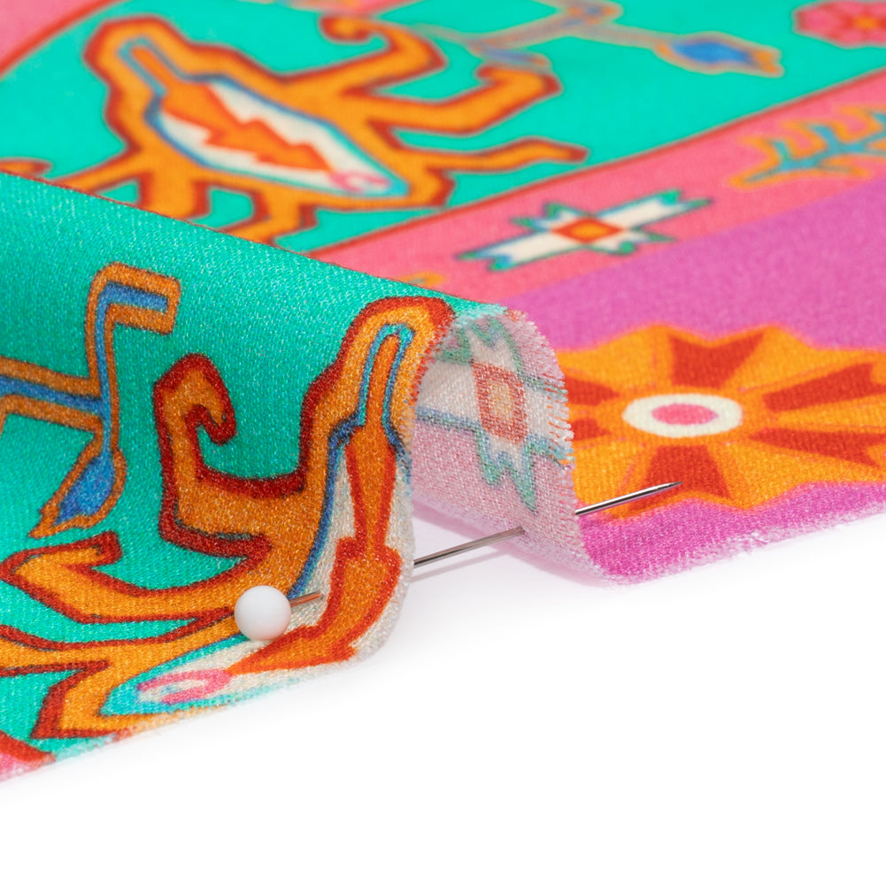 Viscose Crepe Panel - Pink and Turquoise Geometric Floral - Mood Exclusive Pasadena Ballerina Folded