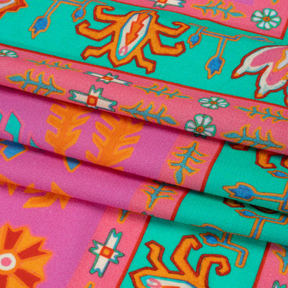 Viscose Crepe Panel - Pink and Turquoise Geometric Floral - Mood Exclusive Pasadena Ballerina Full