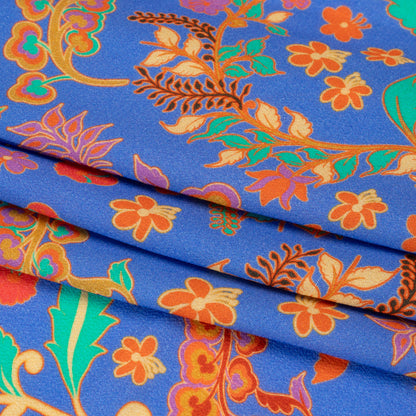 Viscose Crepe Panel - Blue, Purple and Orange Floral Waves - Mood Exclusive Blueberry Bash Full