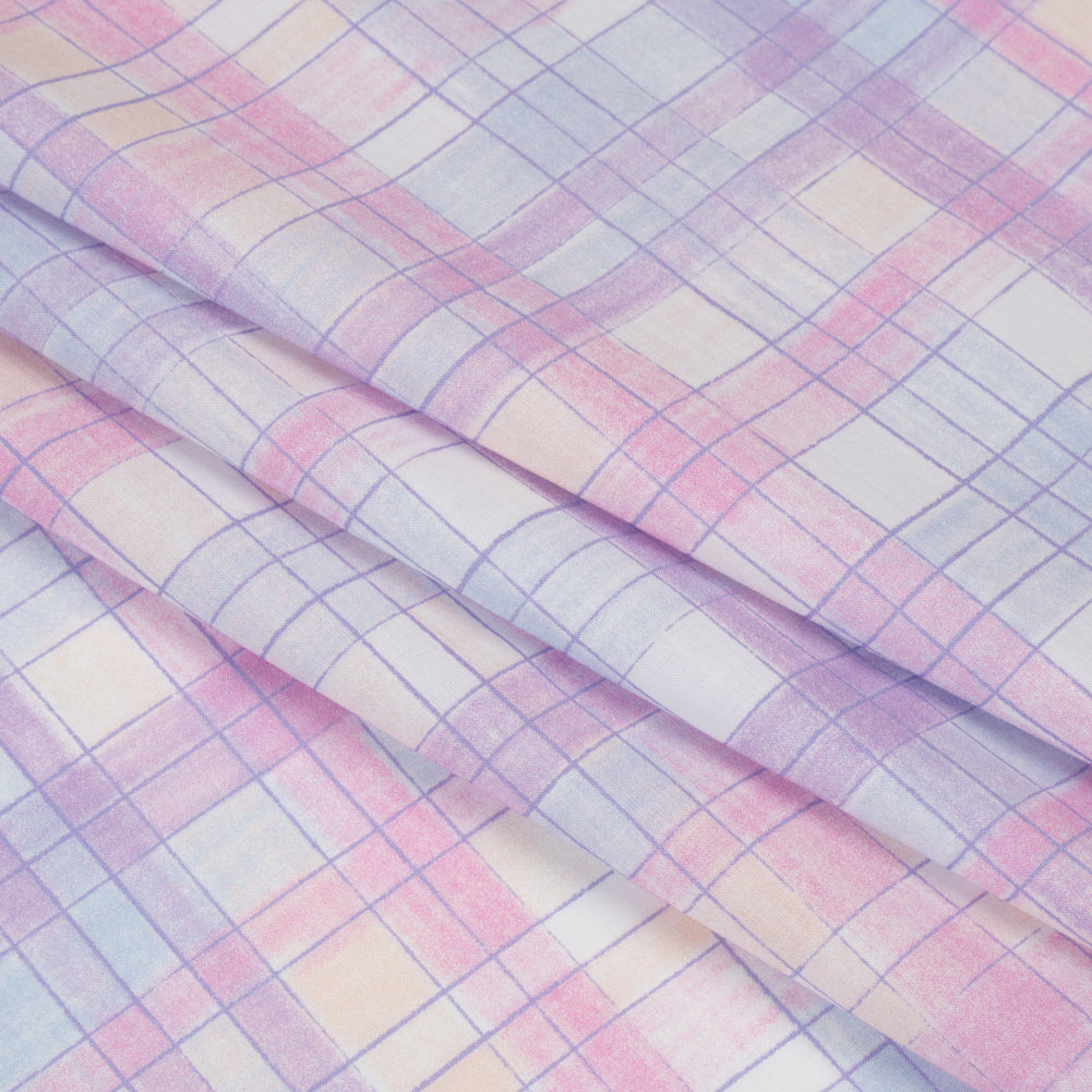 Cotton Voile Print - Purple and Pink Plaid - Mood Exclusive Chalkboard Curious Folded