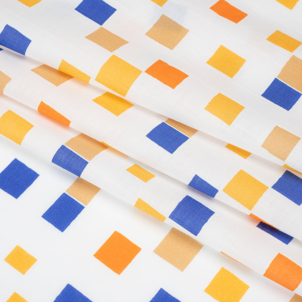 Cotton Voile Print - Blue and Orange Sqare Confetti - Mood Exclusive Cubic Field Folded