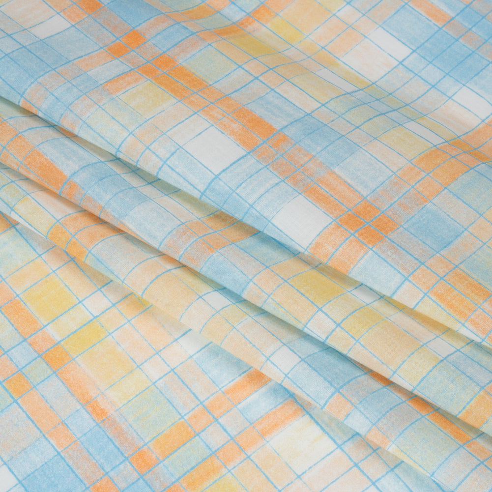 Cotton Voile Print - Blue and Orange Plaid - Mood Exclusive Chalkboard Curious Folded