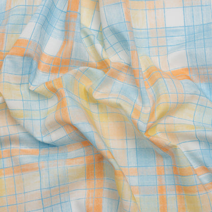 Cotton Voile Print - Blue and Orange Plaid - Mood Exclusive Chalkboard Curious
