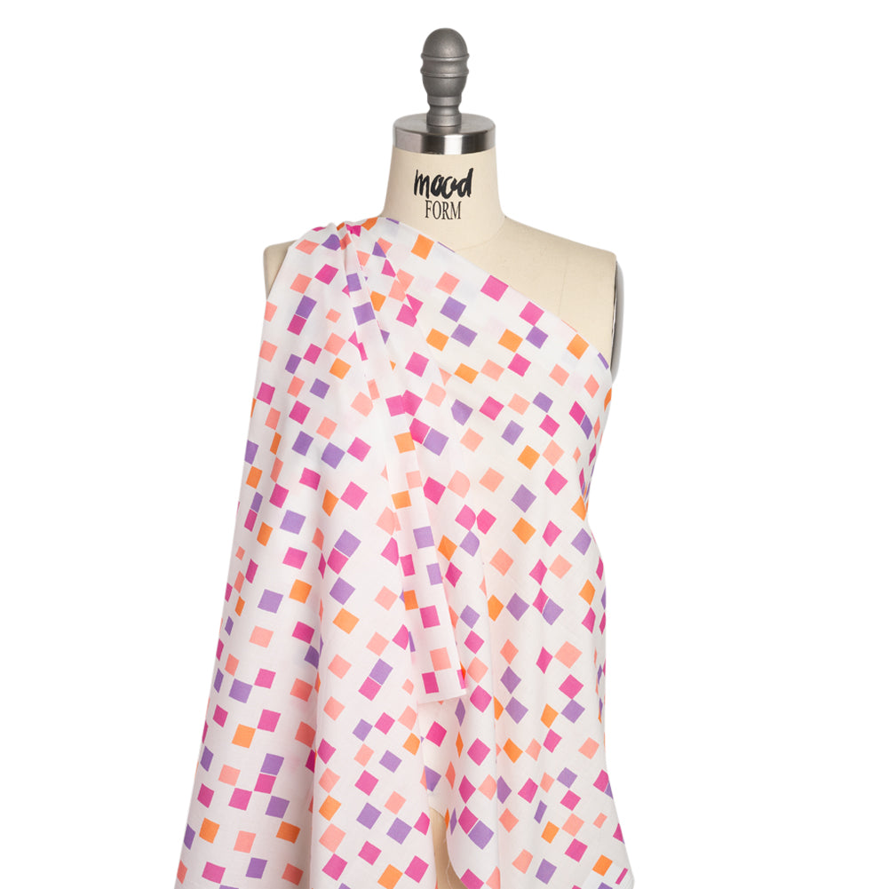 Cotton Voile Print - Pink and Purple Square Confetti - Mood Exclusive Cubic Field Drape