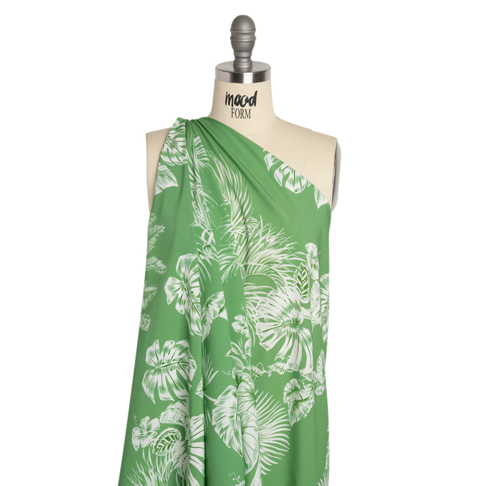 Viscose Woven Print - Green and White Tropical Leaves - Mood Exclusive Living Museum Detail