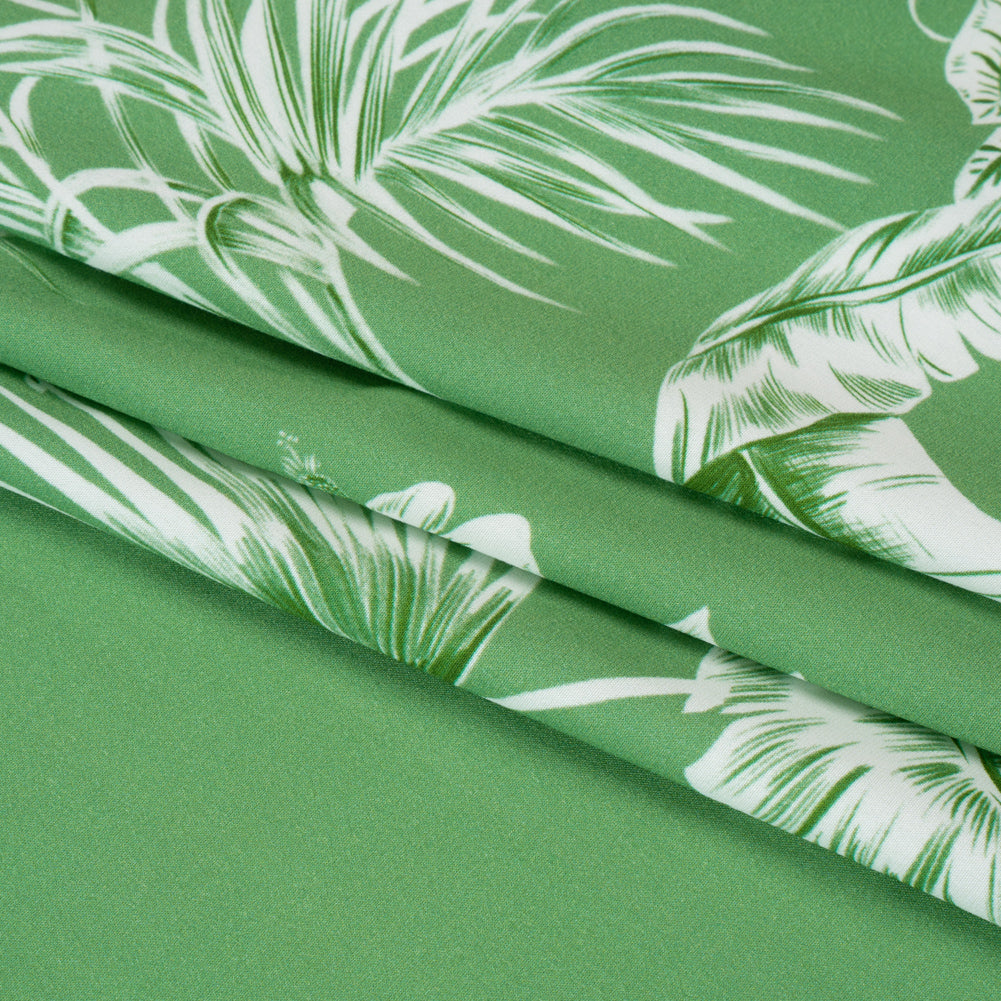 Viscose Woven Print - Green and White Tropical Leaves - Mood Exclusive Living Museum Full