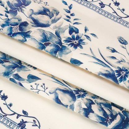 Brushed Stretch Cotton Twill Print - Navy and White Floral Stripes - Mood Exclusive Pathway to Paradise Folded