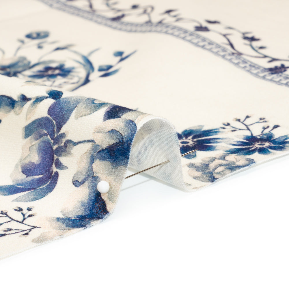 Brushed Stretch Cotton Twill Print - Navy and White Floral Stripes - Mood Exclusive Pathway to Paradise Detail