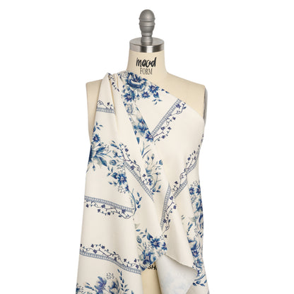 Brushed Stretch Cotton Twill Print - Navy and White Floral Stripes - Mood Exclusive Pathway to Paradise Drape