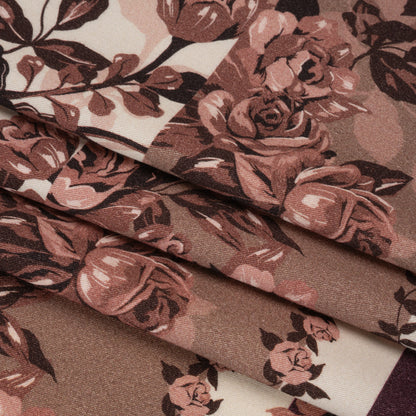 Brushed Stretch Cotton Twill Panel - Wine and Cream Roses - Mood Exclusive Space for Grace Folded