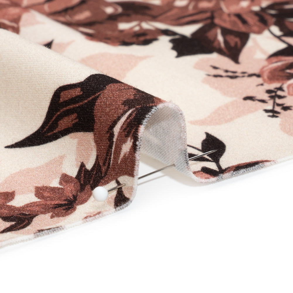 Brushed Stretch Cotton Twill Panel - Wine and Cream Roses - Mood Exclusive Space for Grace Detail
