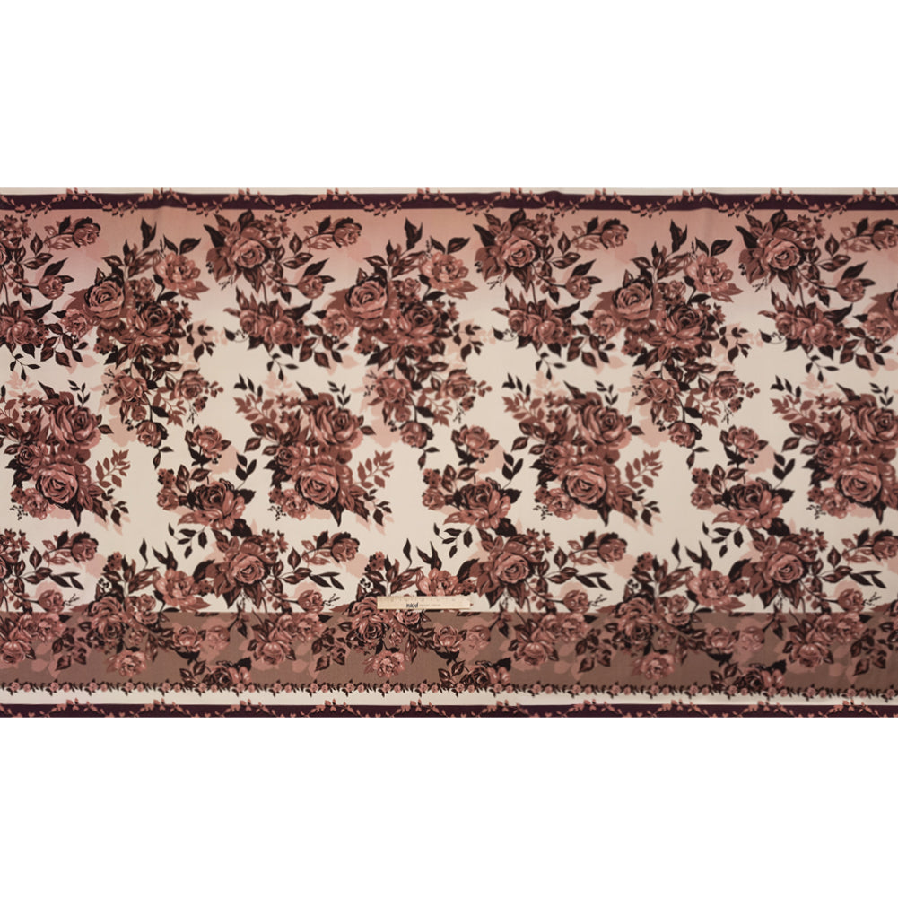 Brushed Stretch Cotton Twill Panel - Wine and Cream Roses - Mood Exclusive Space for Grace Full