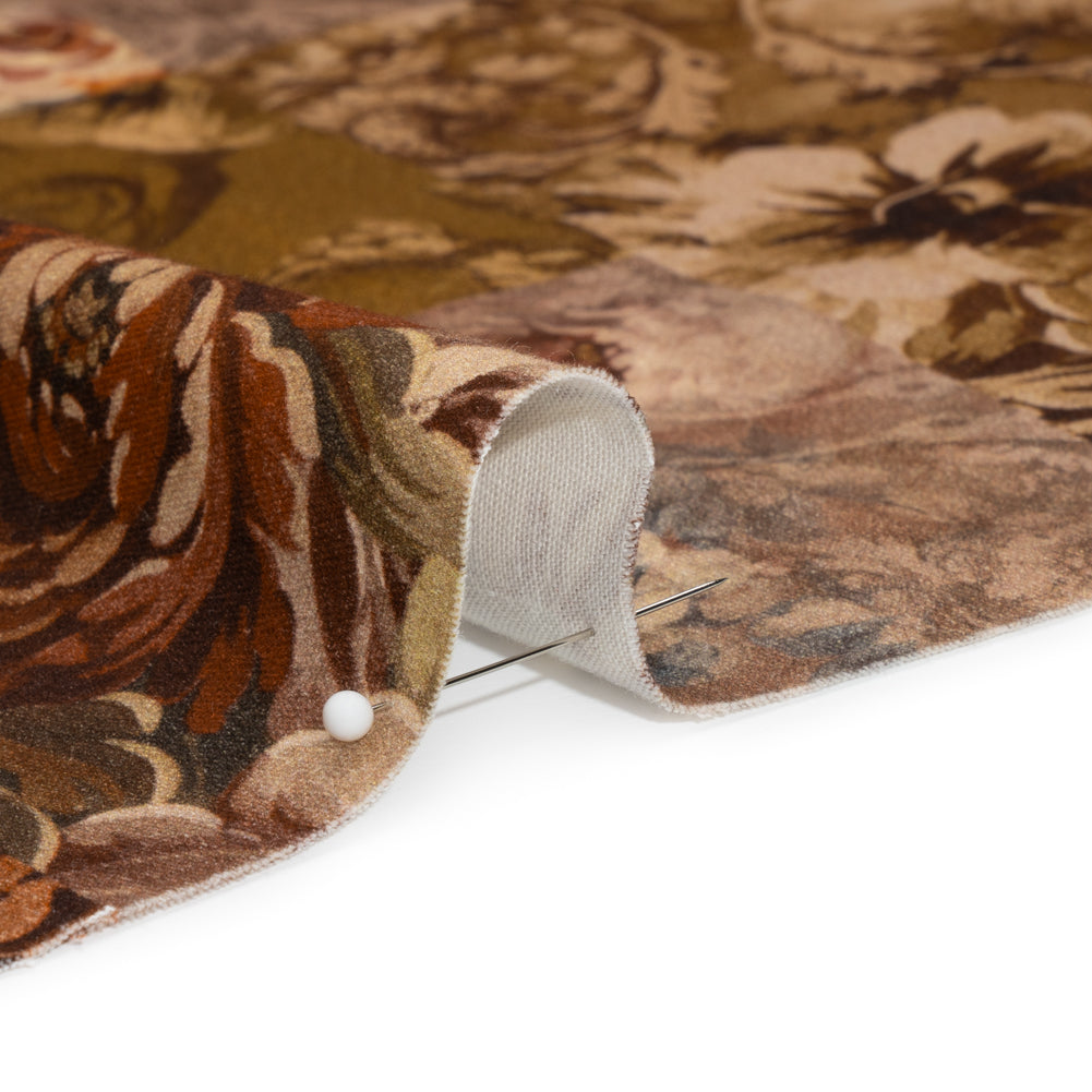 Brushed Stretch Cotton Twill Print - Rust and Olive Floral Patchwork - Mood Exclusive Vintage Vignettes Detail