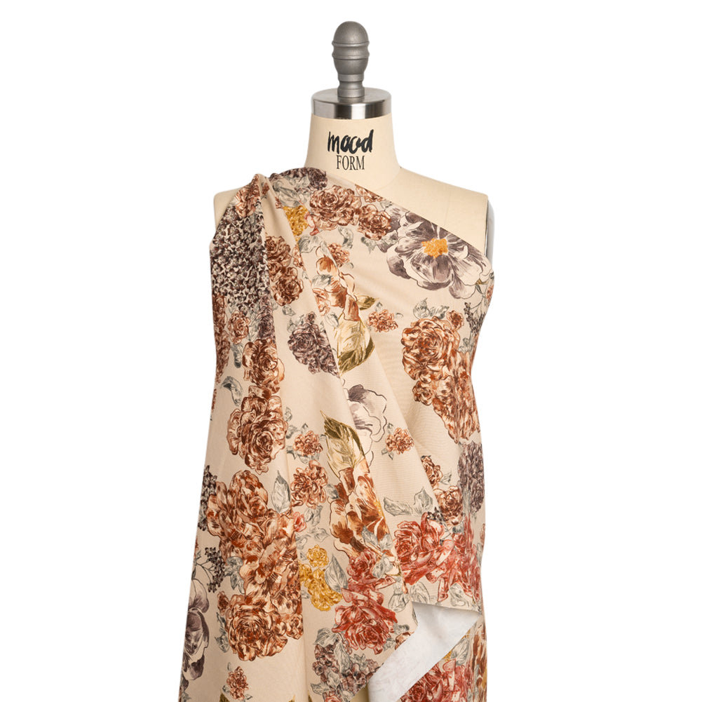 Brushed Stretch Cotton Twill Print - Beige and Brown Floral - Mood Exclusive Lunchtime at Washburn Drape