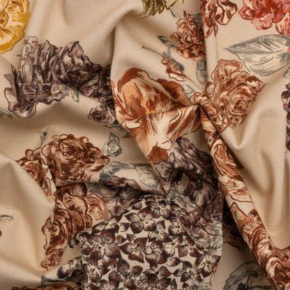 Brushed Stretch Cotton Twill Print - Beige and Brown Floral - Mood Exclusive Lunchtime at Washburn