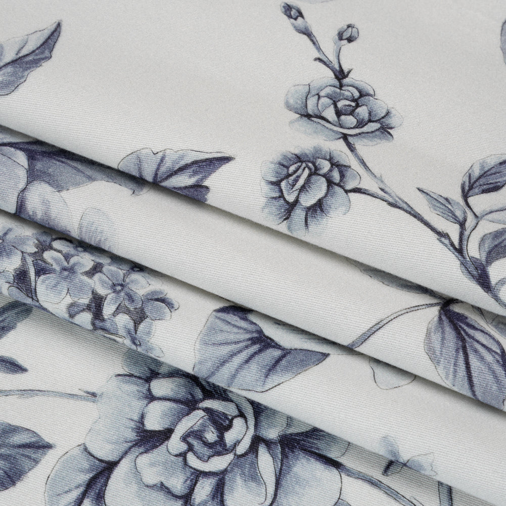Brushed Stretch Cotton Twill Print - Gray and White Floral - Mood Exclusive Bushel and a Peck Folded