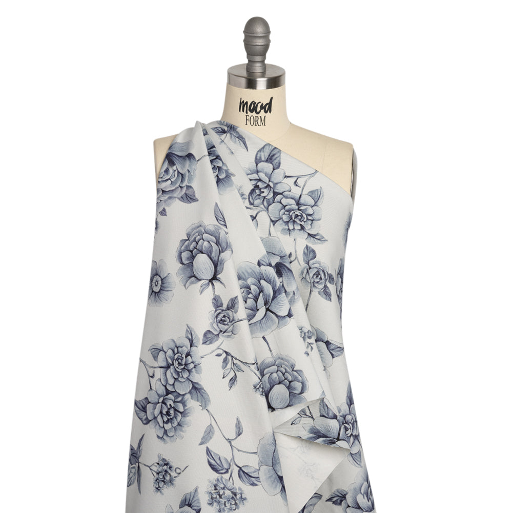 Brushed Stretch Cotton Twill Print - Gray and White Floral - Mood Exclusive Bushel and a Peck Drape