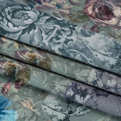 Brushed Stretch Cotton Twill Print - Blue Floral Patchwork - Mood Exclusive Vintage Vignettes Folded