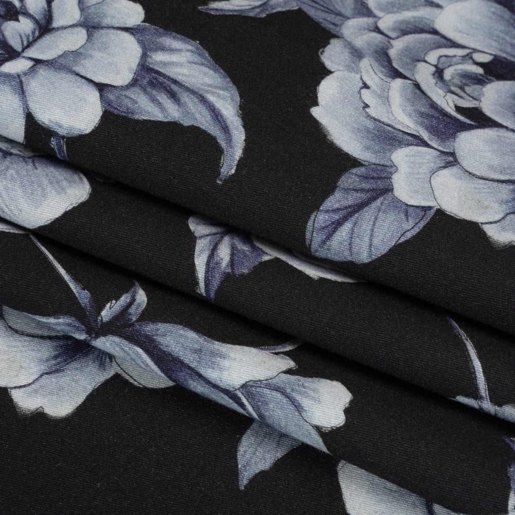 Brushed Stretch Cotton Twill Print - Midnight Navy and Blue Gray Floral - Mood Exclusive Bushel and a Peck Folded