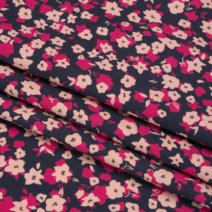 Stretch Cotton Twill Print - Navy and Pink Floral - Mood Exclusive Petals to Pick Folded