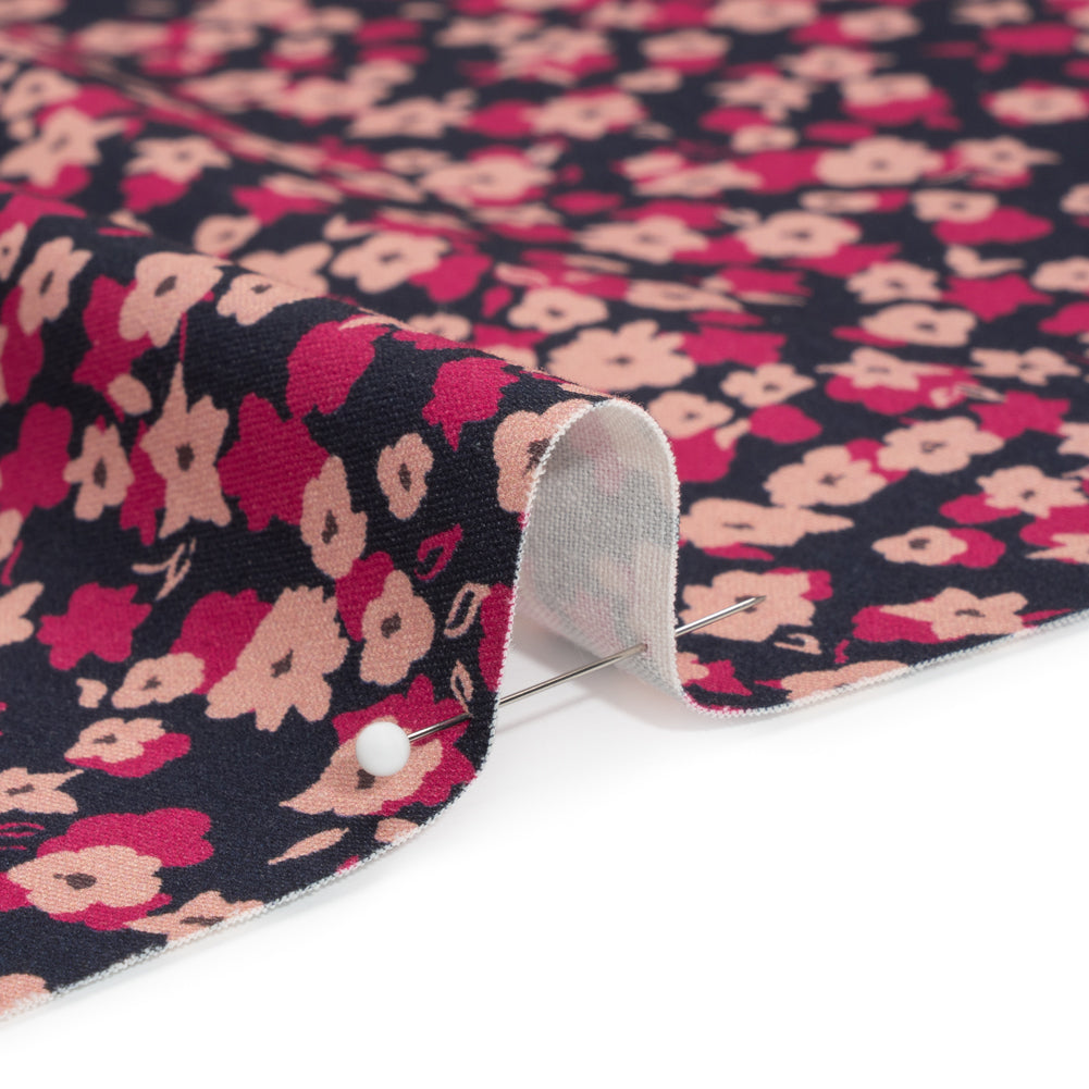 Stretch Cotton Twill Print - Navy and Pink Floral - Mood Exclusive Petals to Pick Detail