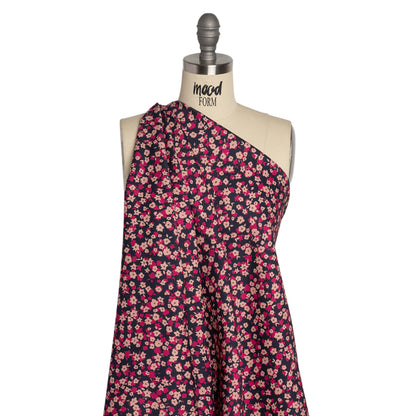 Stretch Cotton Twill Print - Navy and Pink Floral - Mood Exclusive Petals to Pick Drape