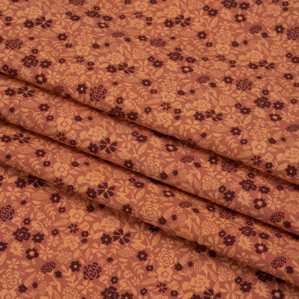 Stretch Cotton Twill Print - Rose, Beige and Maroon Floral - Mood Exclusive Always in Bloom Folded