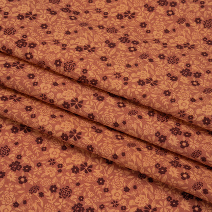 Stretch Cotton Twill Print - Rose, Beige and Maroon Floral - Mood Exclusive Always in Bloom Folded