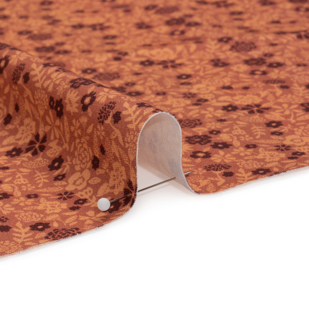 Stretch Cotton Twill Print - Rose, Beige and Maroon Floral - Mood Exclusive Always in Bloom Detail