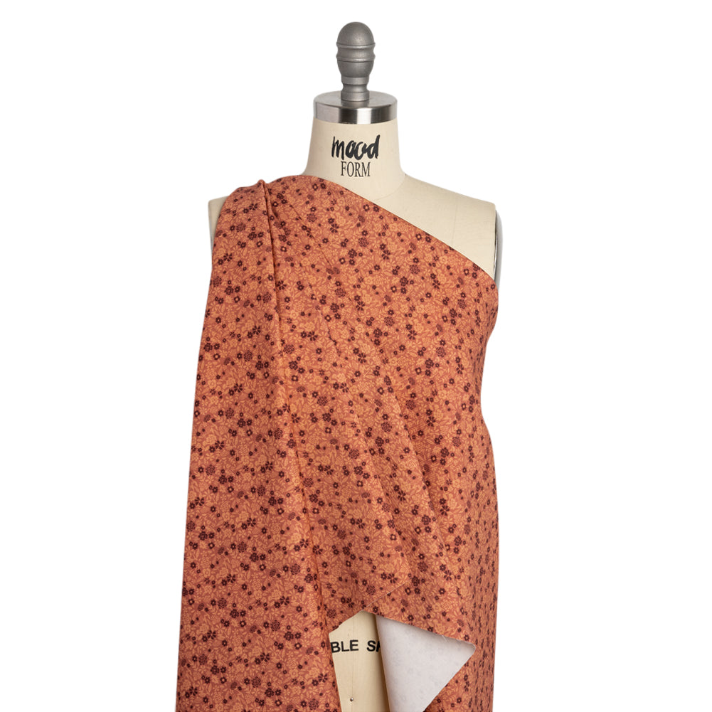 Stretch Cotton Twill Print - Rose, Beige and Maroon Floral - Mood Exclusive Always in Bloom Drape