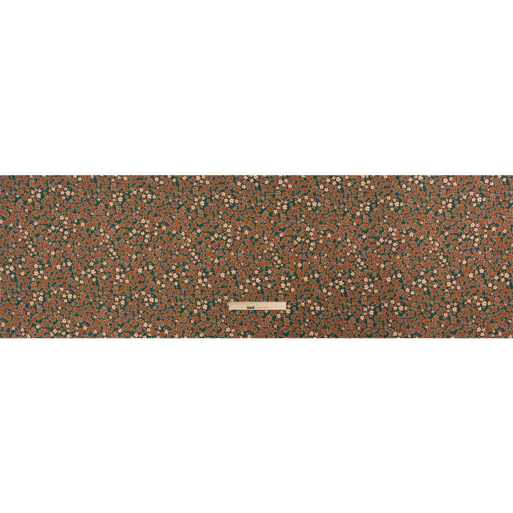 Stretch Cotton Twill Print - Teal, Rust and Peach Floral - Mood Exclusive September Sprouts Full