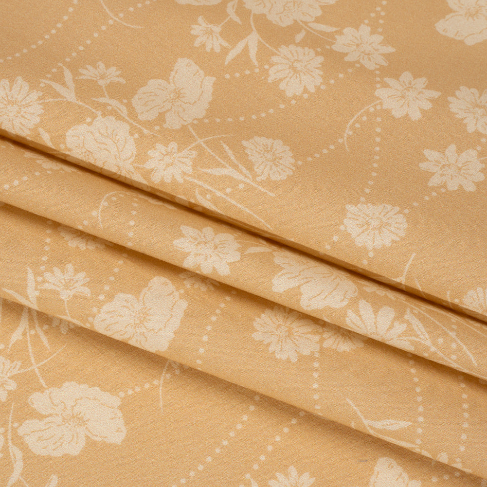 Stretch Cotton Poplin Print - Beige Flowers and Dotted Lines - Mood Exclusive Errands of Bees Folded