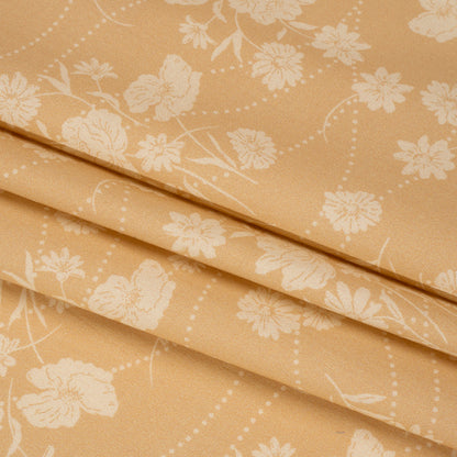 Stretch Cotton Poplin Print - Beige Flowers and Dotted Lines - Mood Exclusive Errands of Bees Folded