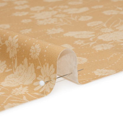 Stretch Cotton Poplin Print - Beige Flowers and Dotted Lines - Mood Exclusive Errands of Bees Detail