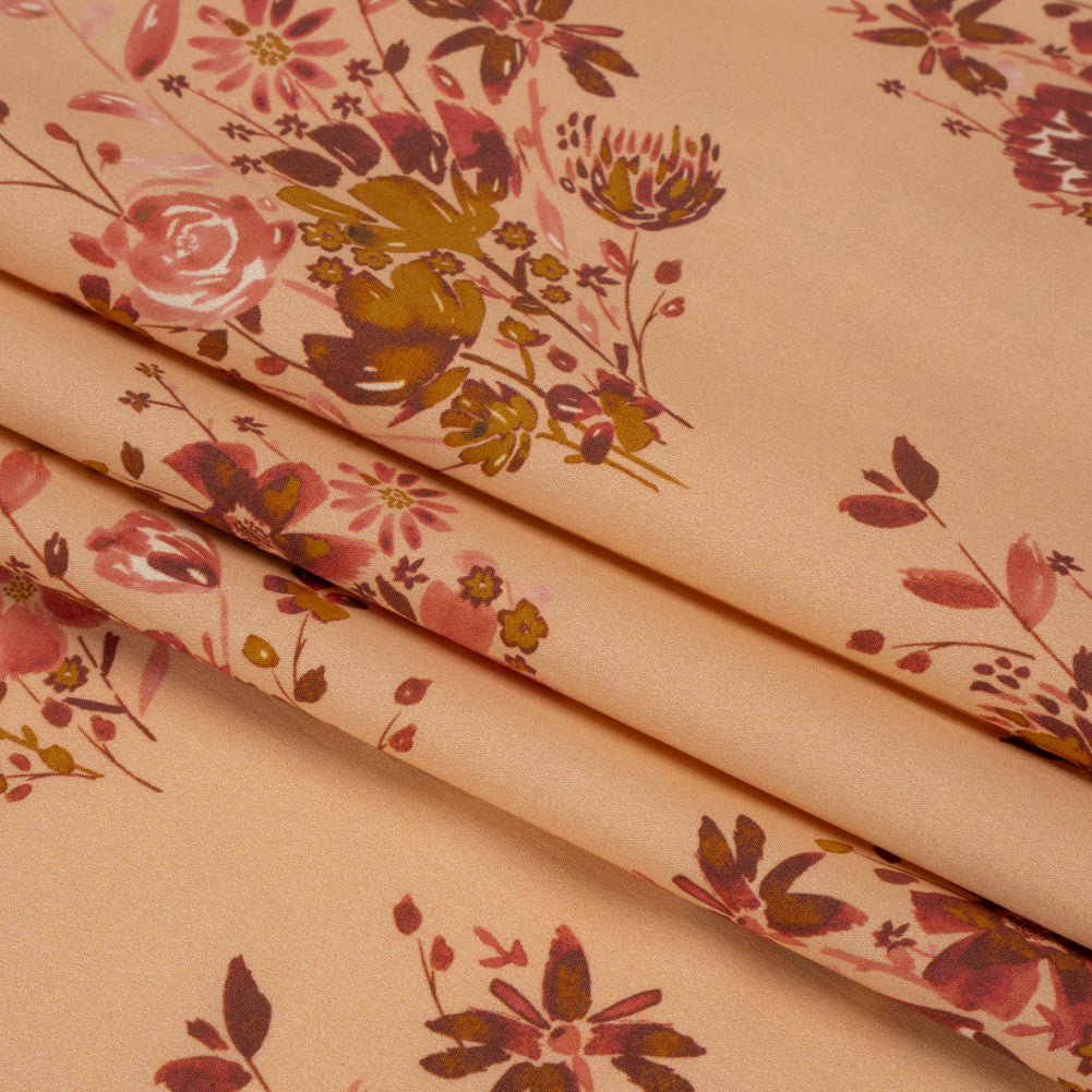 Stretch Cotton Poplin Print - Peach, Pink and Red Floral - Mood Exclusive Powdered Pink Folded