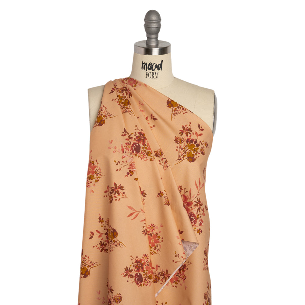 Stretch Cotton Poplin Print - Peach, Pink and Red Floral - Mood Exclusive Powdered Pink Drape