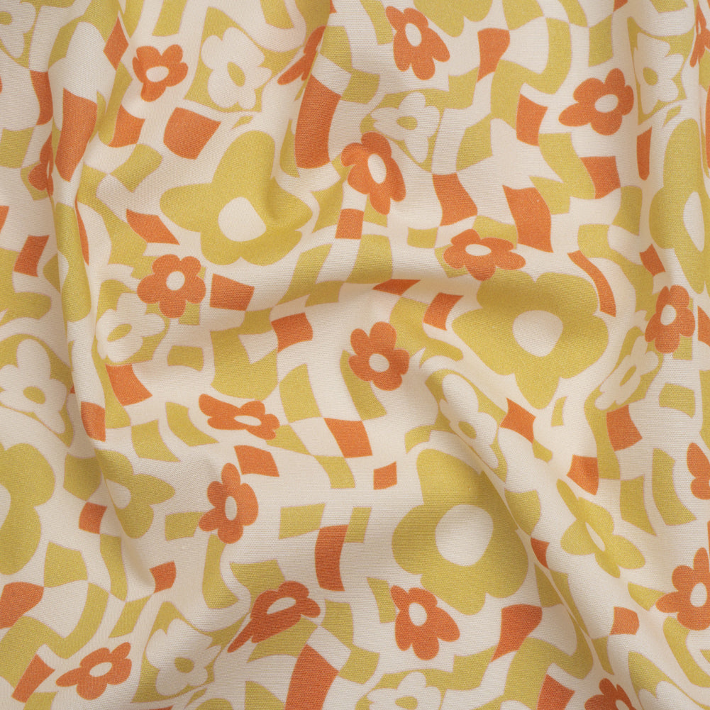 Mood Exclusive Orange Puddled Petals Stretch Cotton Poplin