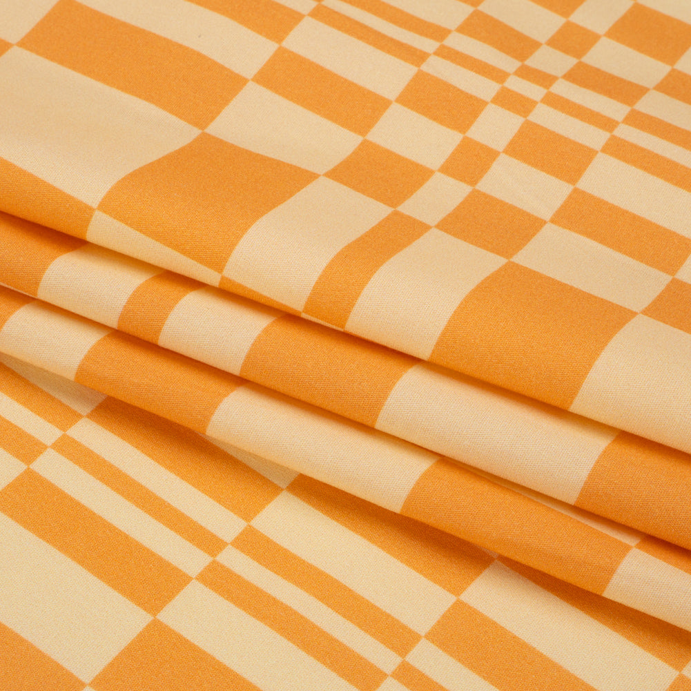 Mood Exclusive Creamsicle Cheeky Checkers Stretch Cotton Poplin Folded