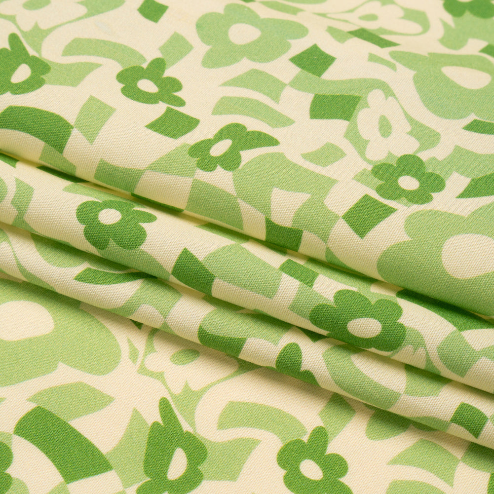 Mood Exclusive Green Puddled Petals Stretch Cotton Poplin Folded