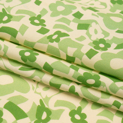 Mood Exclusive Green Puddled Petals Stretch Cotton Poplin Folded