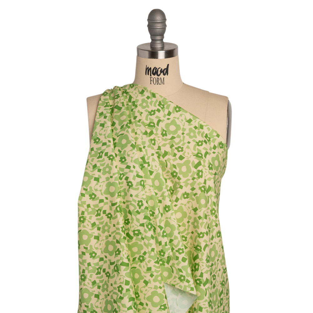 Mood Exclusive Green Puddled Petals Stretch Cotton Poplin Drape